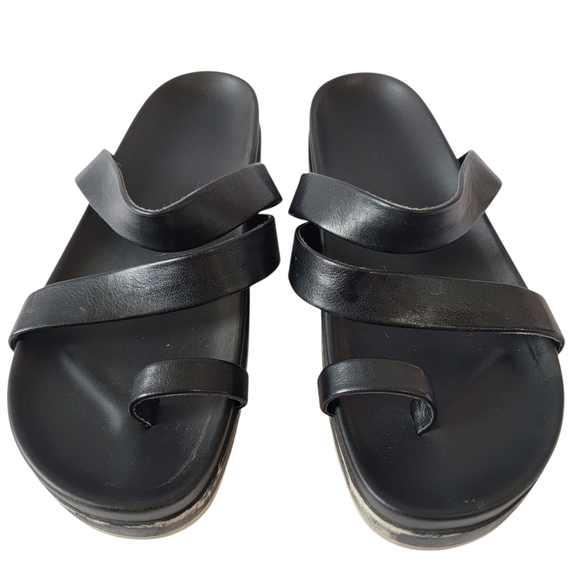 J/Slides Women's Black Strappy Breathable Leather Comfort Sandals Sz 8 Casual - Picture 2 of 8